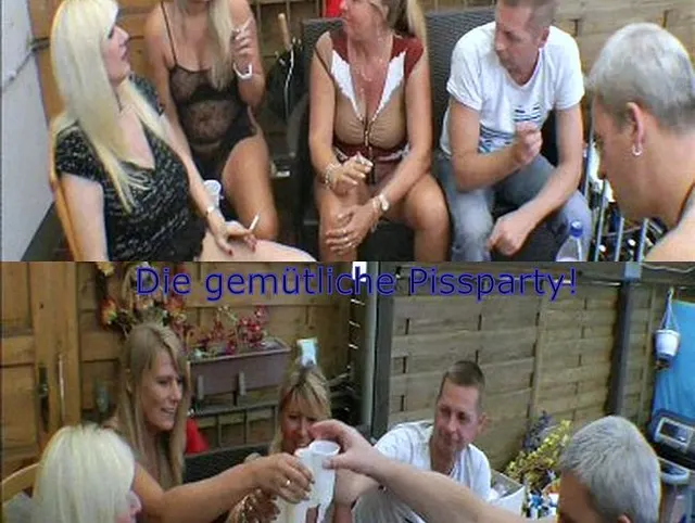 Die gemütliche Piss-Party...frische Pisse aus Bechern