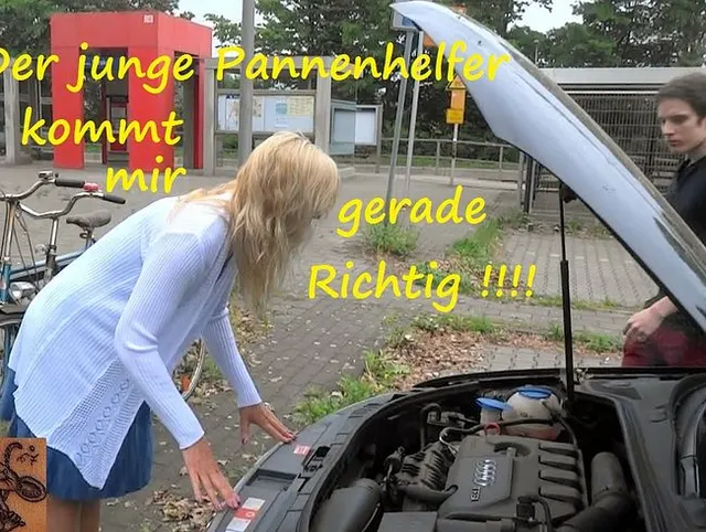 Autopanne. Er (19) hilft Ihr (49)