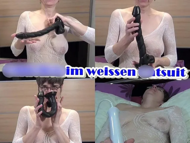 Dildofick im weissen Catsuit