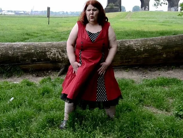 Outdoor Pissen im Retro-Kleid