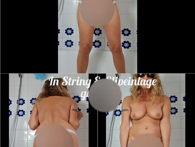In String und Slipeinlage gepisst